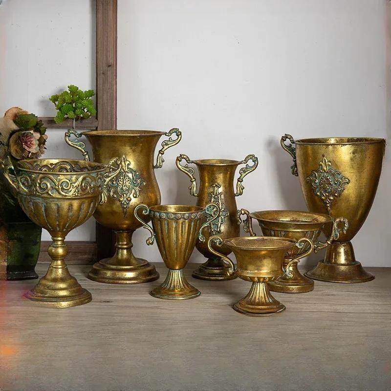 Household Classic Stemware Flower Ware Classic Vintage Vase Huaweng Flower Pot Iron Flower Arrangement Ware Photo Display