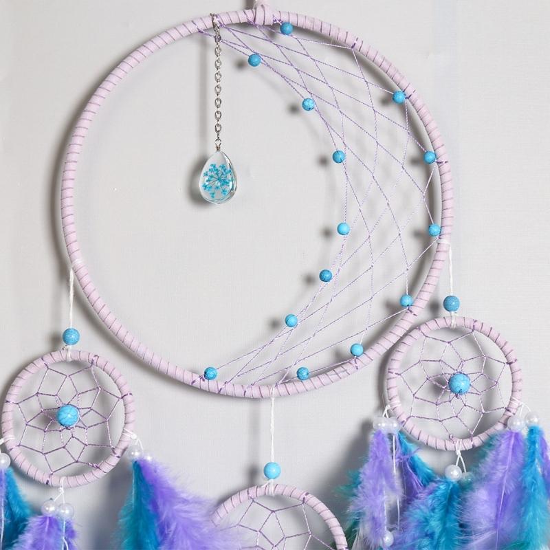 Five Rings Dreamcatcher Colorful Feather Dream Catcher Wall Home Elegant Wall Art for Window Balcony Bedroom Wedding