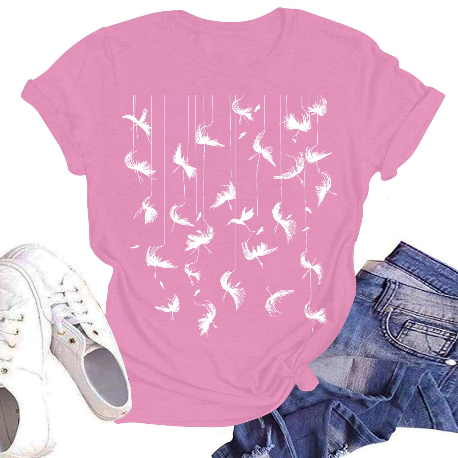 

Женская повседневная модная уличная футболка с коротким рукавом и цветочным принтом M розовый