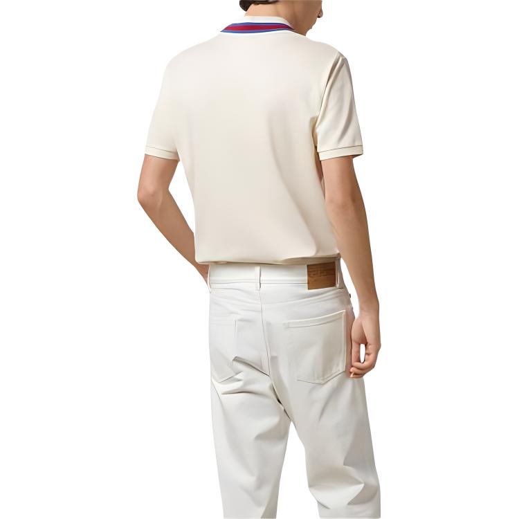 Gucci Decorated Square Gg Pearl Cotton Polo Shirt T Shirt Men's Ecru 768630-XJF45-9733