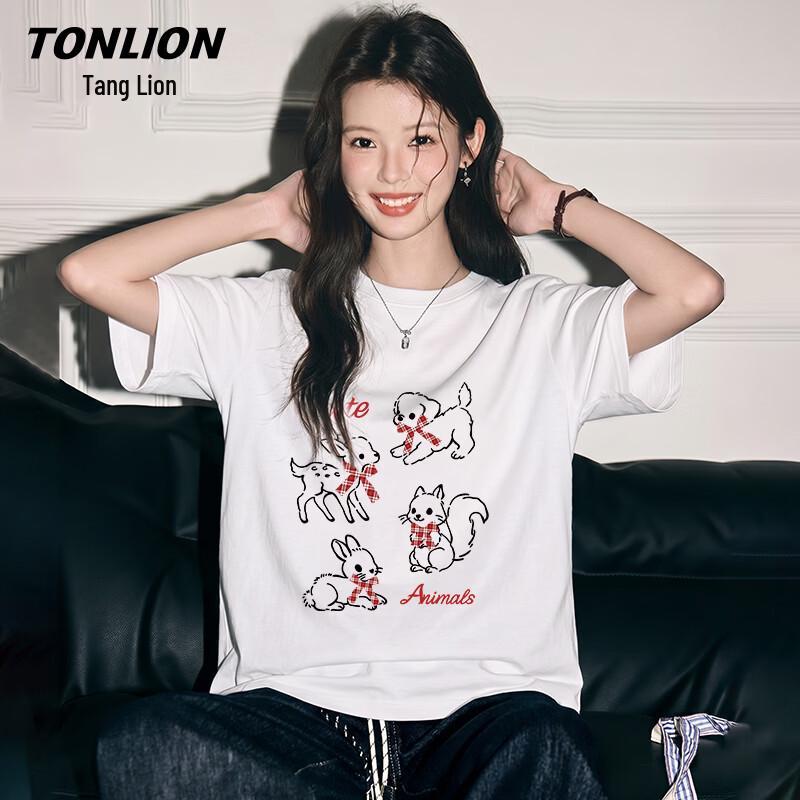 Женская свободная хлопковая футболка TonLion с принтом XL