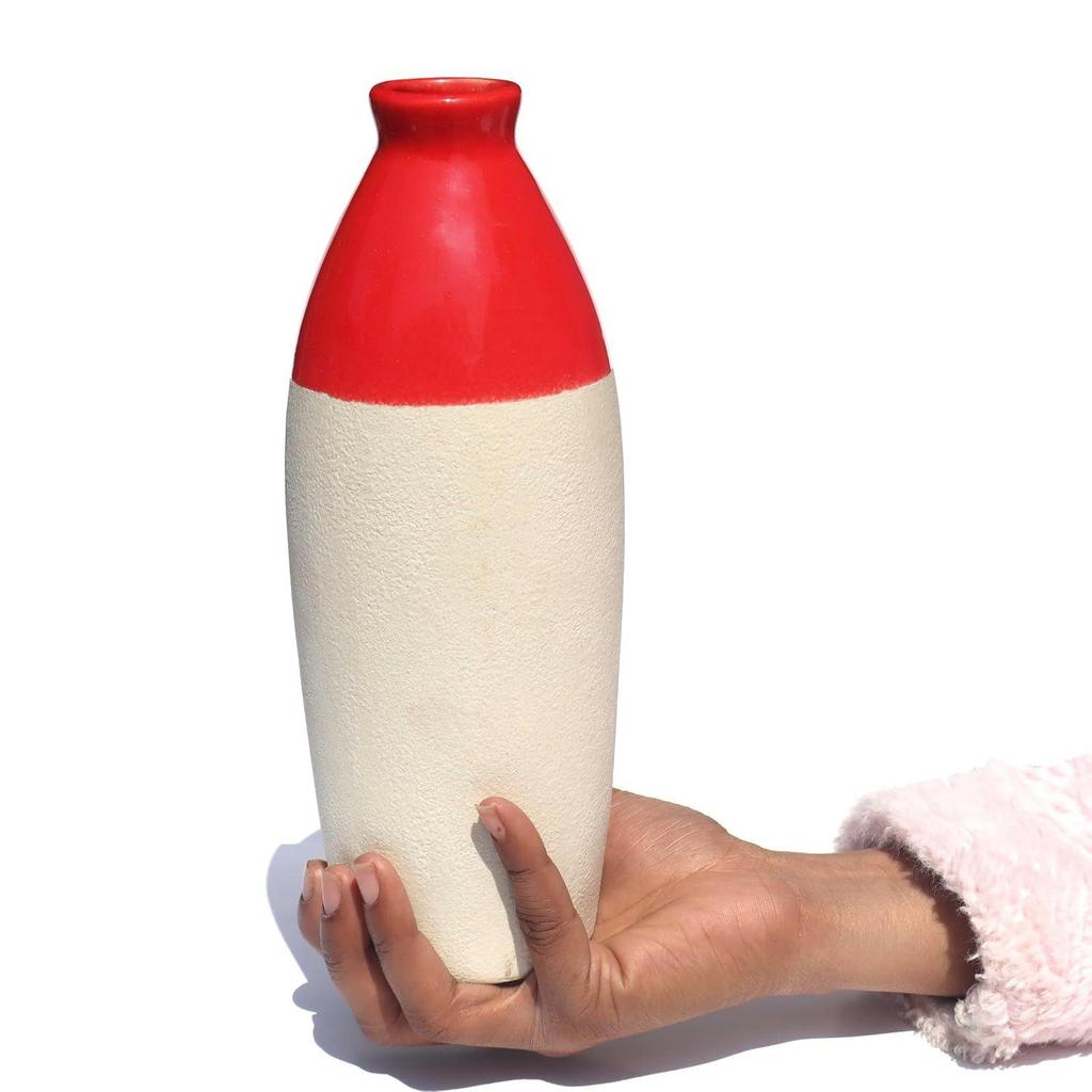 Handgefertigte rote Keramik-Blumenvase in Flaschenform (9,75 Zoll) für Heimdeko, Wohnzimmer, zum Verschenken, dekorative kleine Vase (Blume NICHT enthalten)