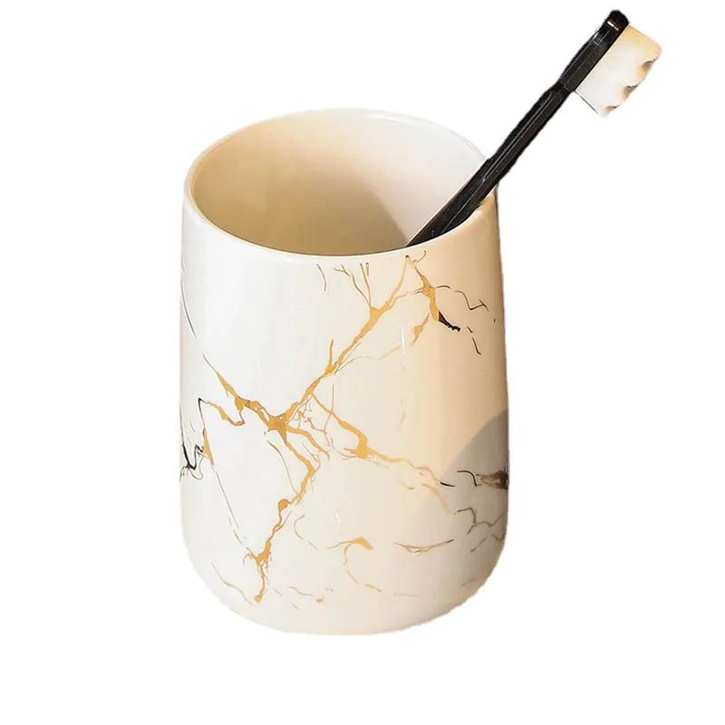 Creative Marble Texture Ceramic Toothbrush Cup Bathroom Accessories Set Soap Bottle Toothbrush Holder Soap Dish Household Tray