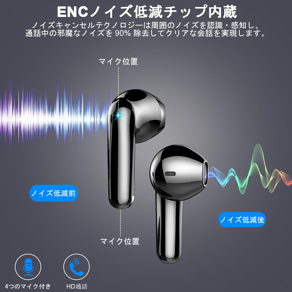 Bluetooth Wireless Earbuds Upgraded Bluetooth Compact and Bluetooth Automatic IPX7 Sound ENC Call Noise Low Instant Compatible with LED Fast 50 Hours