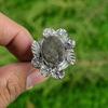 925 Silver Natural Labradorite Rough Stackable Flower Adjustable Ring