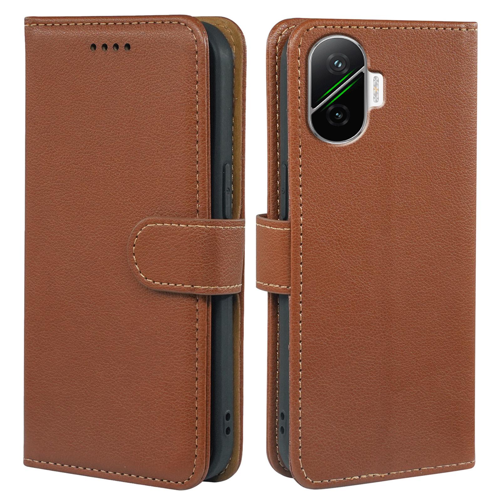 

For Xiaomi Poco F7 5G/Redmi Turbo 4 Pro 5G Case RFID Blocking Wallet Litchi Texture Leather Phone Cover Magnetic Clasp Brown