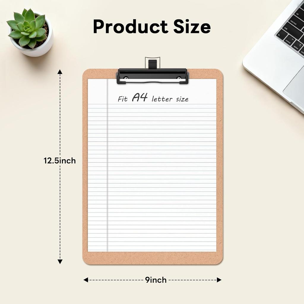 2 Pack Wood Clipboards with Pen Holder, 9 x 12.5'' Letter Size for Classroom, Students, Kid, 8.5 x 11'' Hardboard Clip Board with Low Profile Black