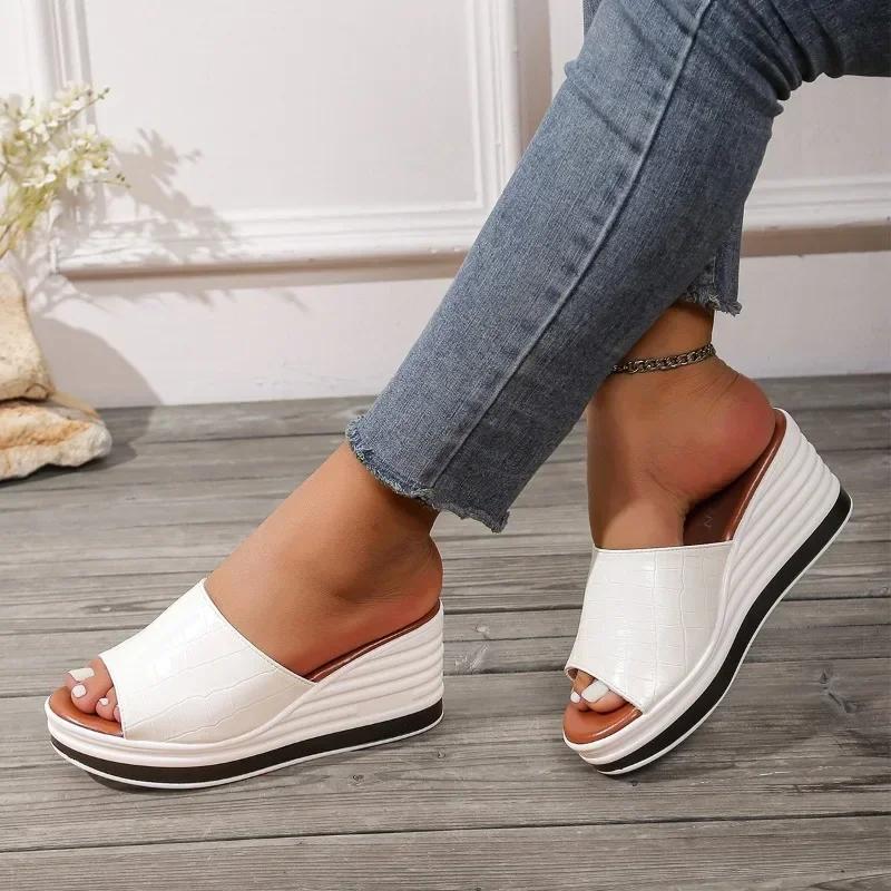 Ladies Shoes Summer Hot Sale Peep Toe Slippers Women Fashion Plus Size Casual New Leopard Print Women's Platform Wedge Sandals