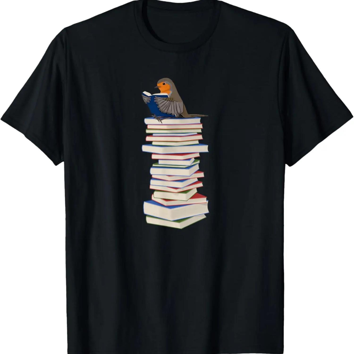 Robin Bird Reads Books Funny Garden Backyard Birds T-Shirt S чёрный