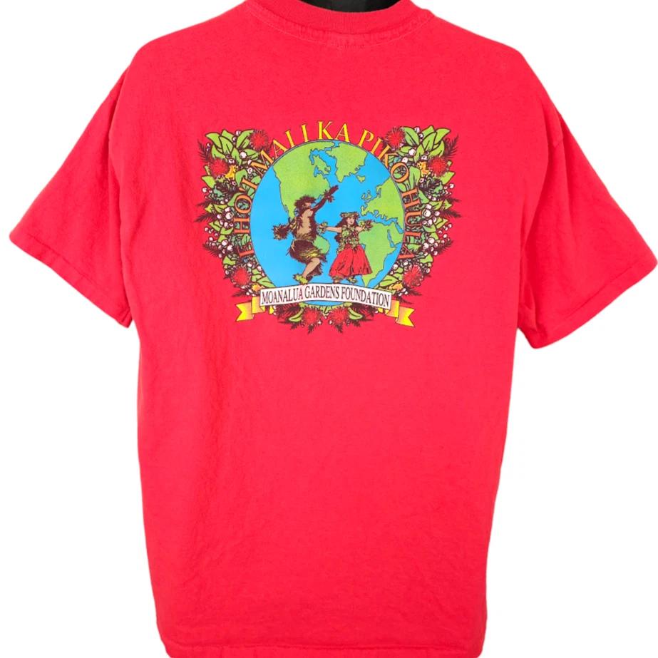 

Vintage Hula Festival 100% Cotton T-shirt Mens Tees Top Mens Size XL Red 90s Ehoi Maiika Piko Moanalua USA 4XL
