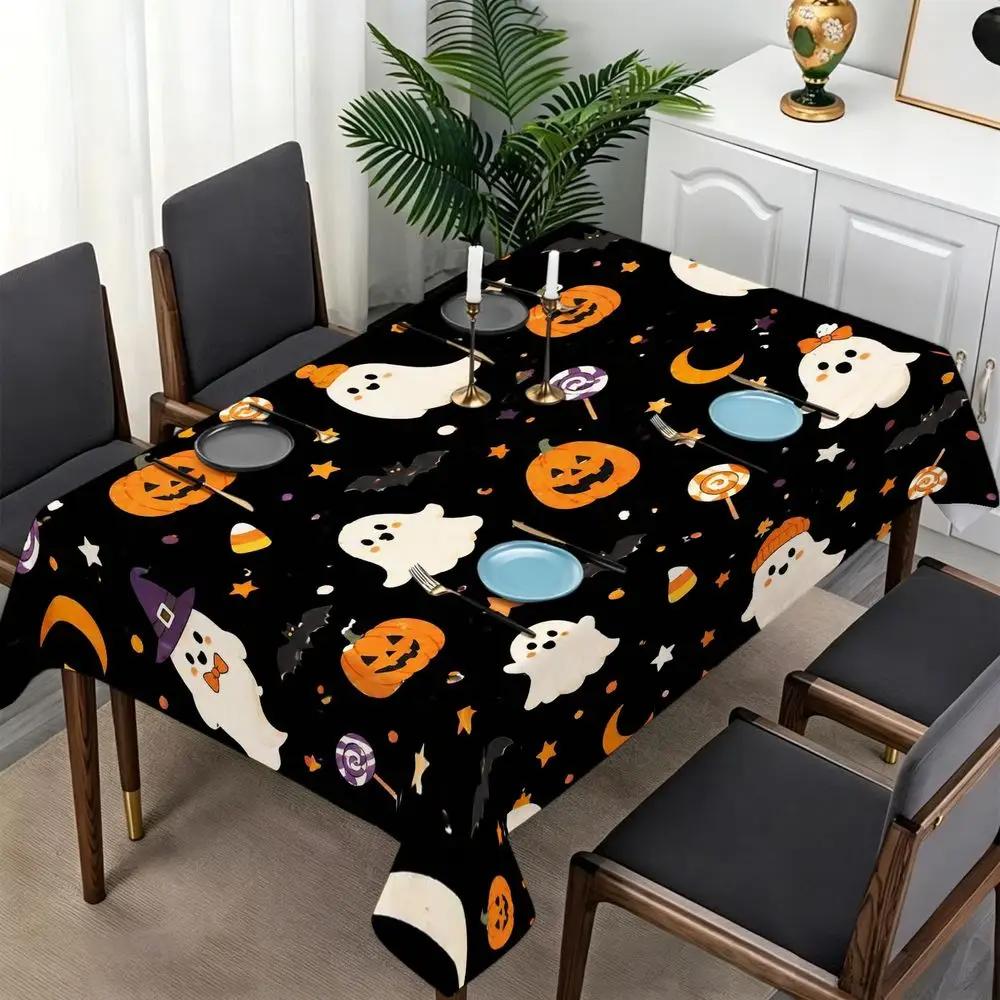 Halloween cartoon tablecloth, black background, with pumpkin lanterns.yzb