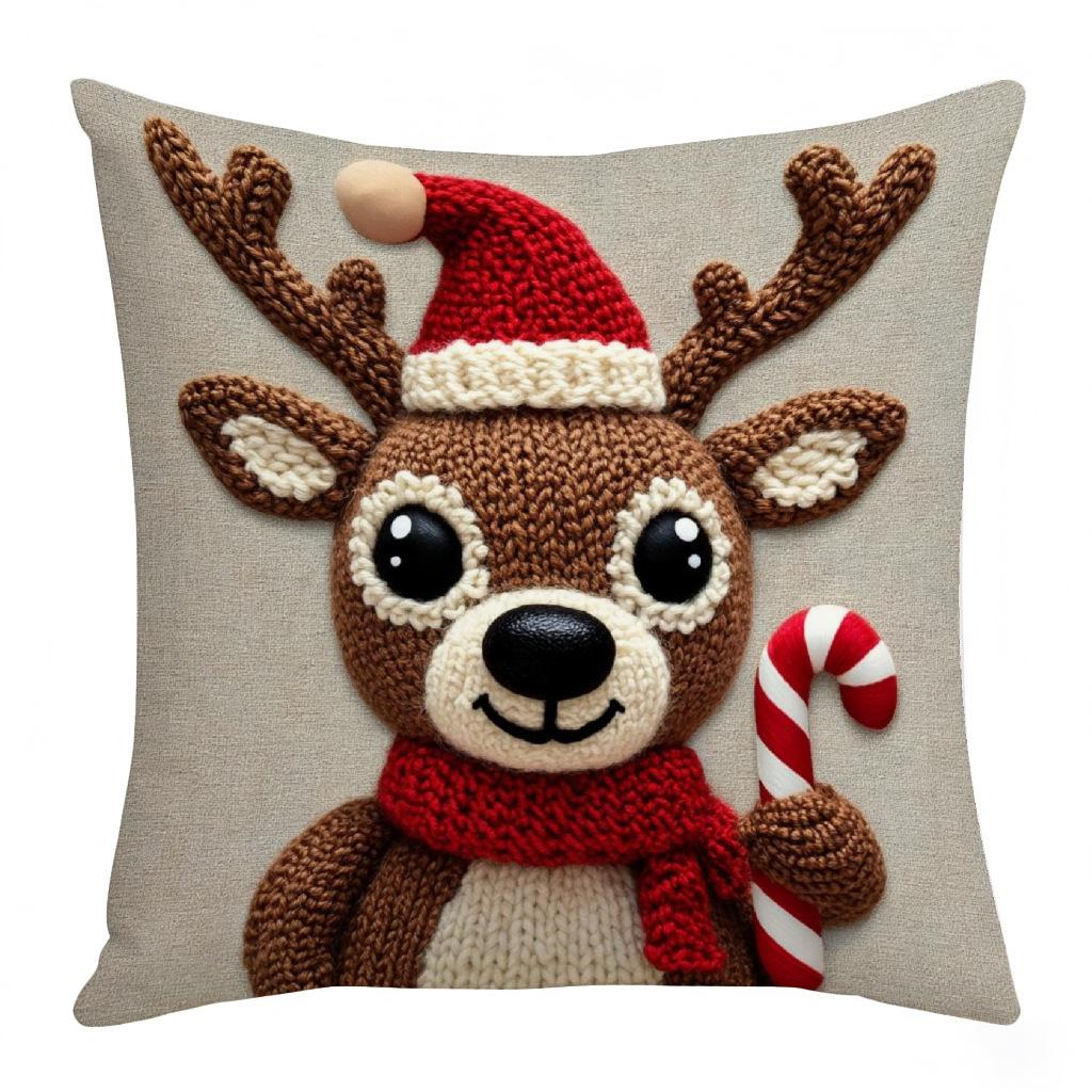 Christmas Embroidered Pillow Covers Set of 4 Santa Deer Snowman Cushion Cases Winter Holiday Sofa Decor (No Insert)