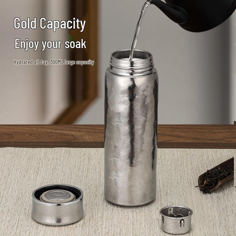 Premium Pure Titanium Insulated Cup with Tea Infuser - Double-Layer Vacuum Design, Portable and Stylish for Business Use.