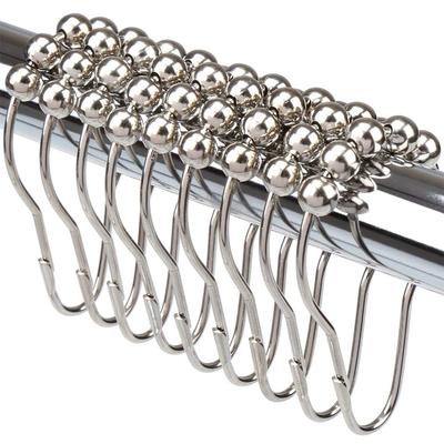 12 ks Nerezové dvojité kluzné háčky na sprchový závěs pro koupelnové sprchové tyče závěsy