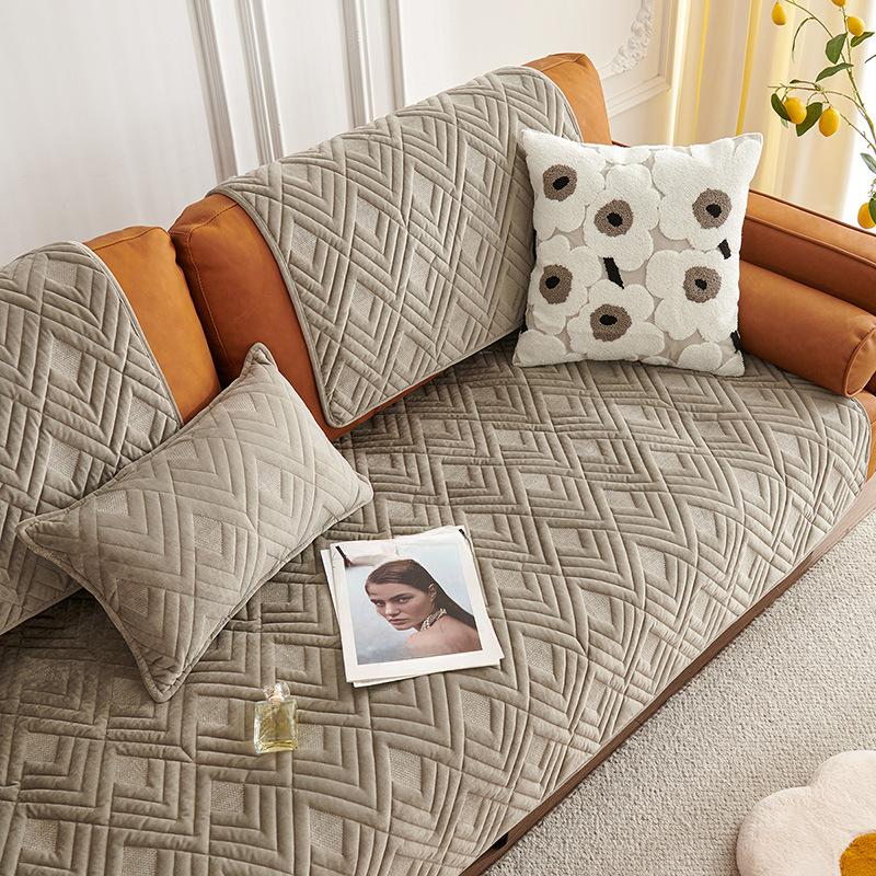 Solid Color Winter Crystal Velvet Sofa Cushion Thickened Plush Cushion Non-slip Leather Sofa Cover Simple
