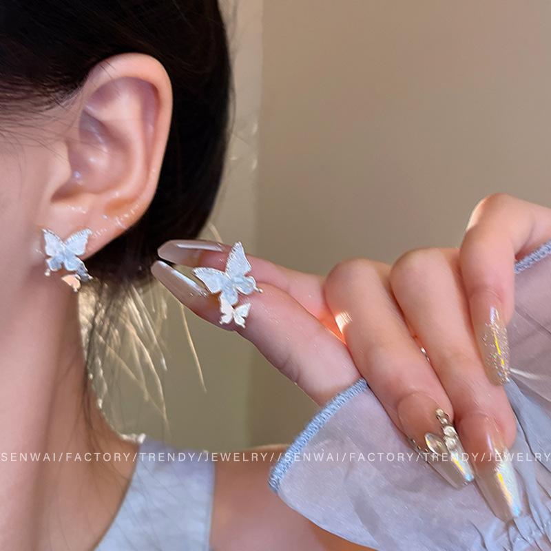 Delicate micro zircon butterfly earrings women's light luxury stud earrings Internet celebrity earrings