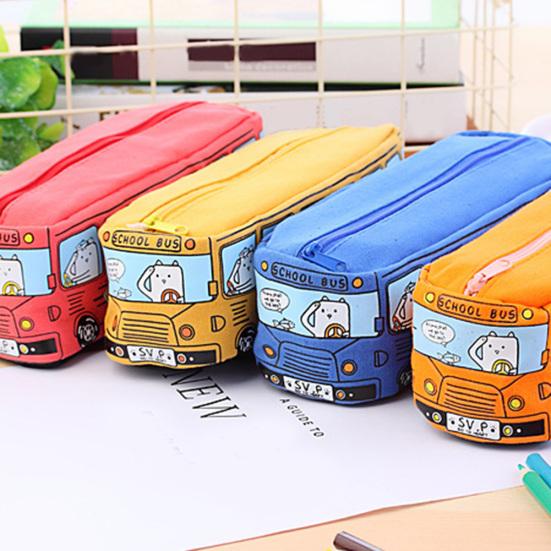 Creative Cartoon Animal Bus Pencil Case Unisex Canvas Pen Bag Stationery