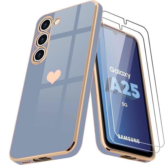 Coque de protection - pour Samsung Galaxy A25 5G - Silicone Antichoc - Motif Cœur - 2 Verres Trempés