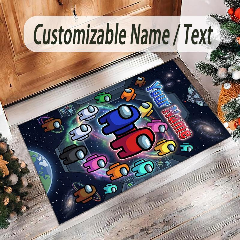 Personalized Crystal Velvet Carpet Custom Name Text,Among Us Anti Slip Area Rug For Home Decoration