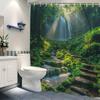 Enhance Your Bathroom with This Waterproof Shower Curtain Featuring a Lush Forest Waterfall for a Relaxing Experience