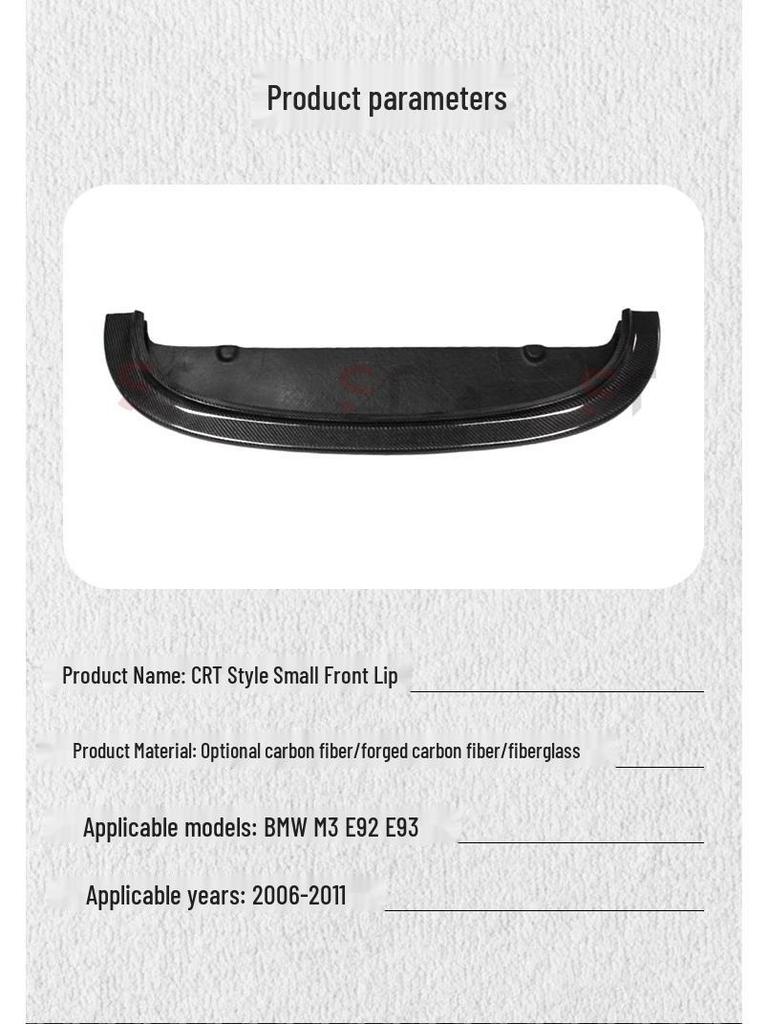 BMW 3-serie M3 E90/E92/E93 Kolfiber CRT-stil Frontläpp Karosskit