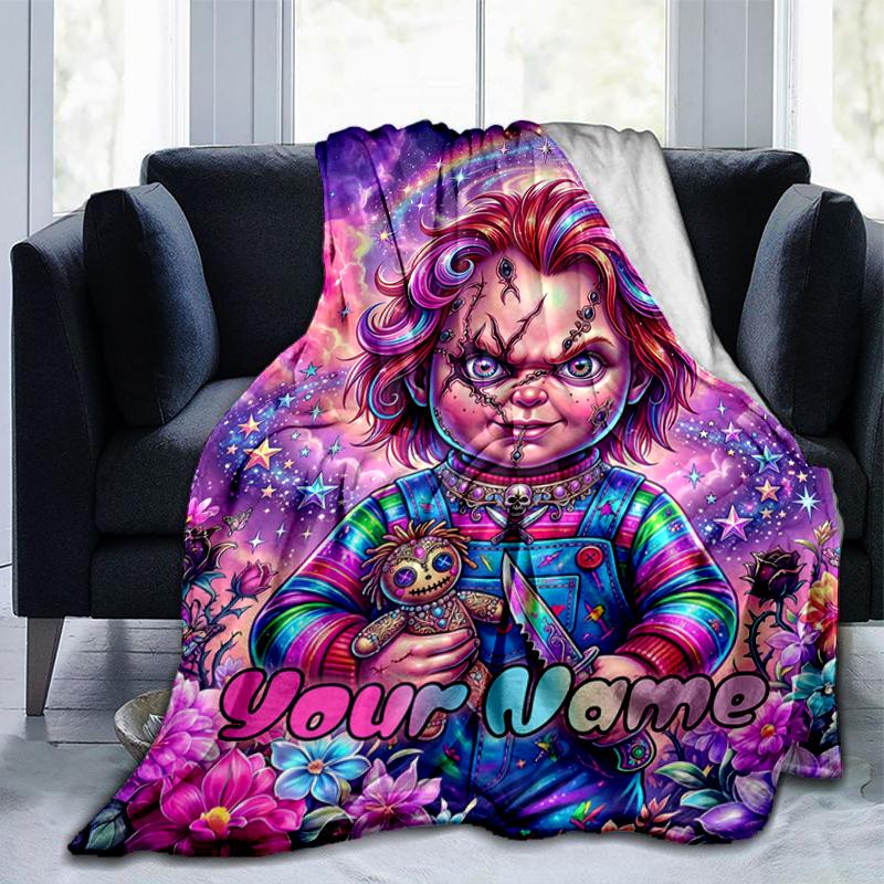 1PC Custom Name Cosmic Child's Play flannel blanket versatile,all-season throw suitable for the living room,bedroom,camping,travel,and gift