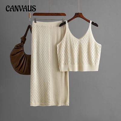 Damen Sommer Neu Hohl Kurz Neckholder Strickrock Lässiger Zweiteiler