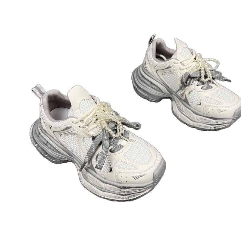 Neues Paar Schnürsenkel, Dad-Schuhe, Damen 2025 dicksohlige erhöhte Mesh-Oberfläche, atmungsaktive und leichte lässige Sportschuhe, Farbabstimmung