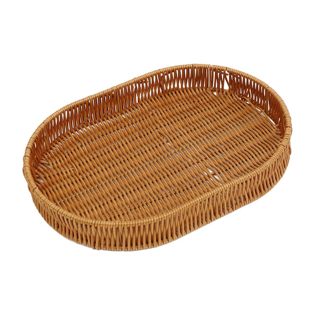 Imitation Rattan Fruit Tray, Weaving Storage Holder, Rectangle Handwoven Basket Organizer Tray for