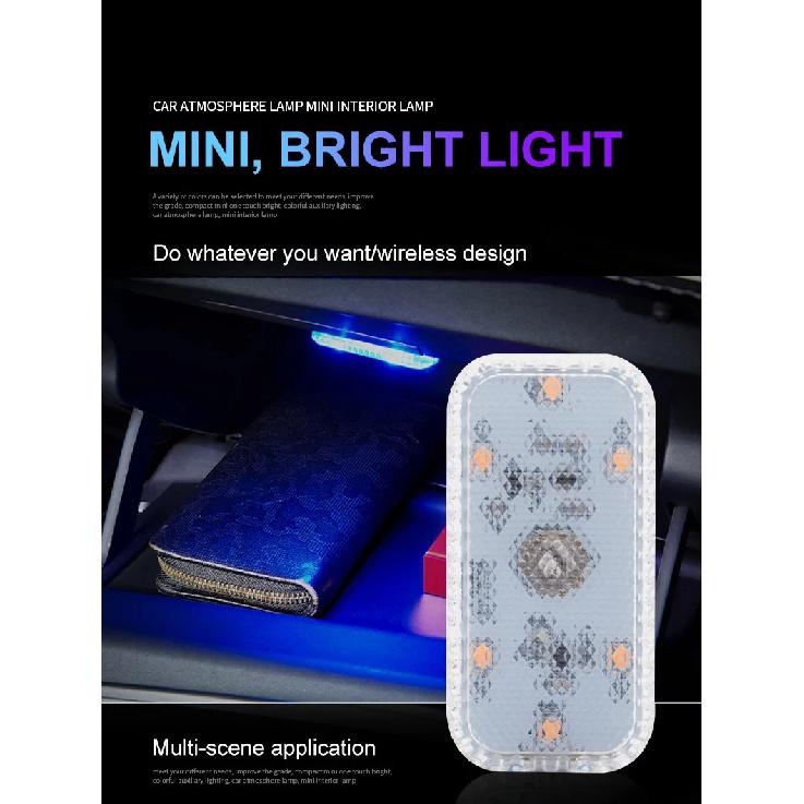 Portable Car Interior Dome Light Finger Touch Sensor Mini LED Reading Lamp Car Roof Magnets USB Charging Atmosphere Lamp