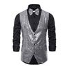 Men Suit Vest V-Neck Sleeveless Single Breasted Stage Show Waistcoat with Pockets Slim Fit Shiny Sequins Bow Tie Weddings Proms Vest