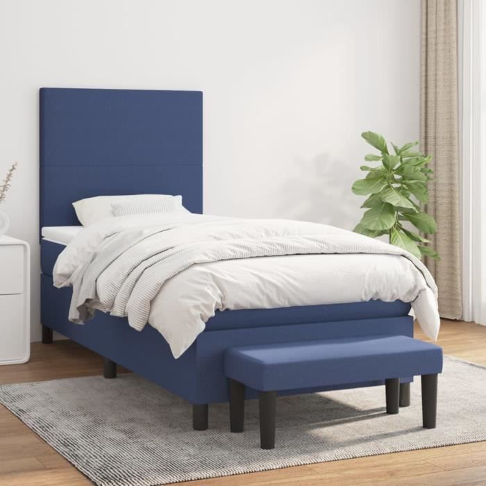 3136419 vidaXL Lit à sommier tapissier avec matelas Bleu 100x200 cm Tissu