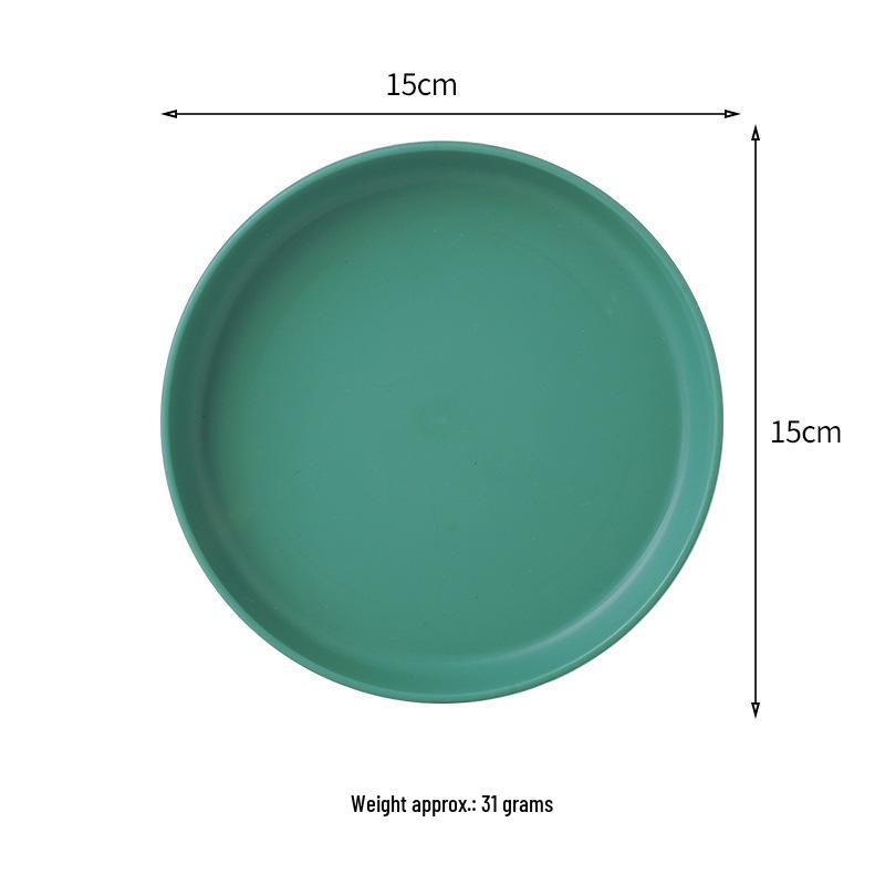 Pastellfarbenes Macaron-Tischgeschirr-Set: Plastikobst, Knochenplatten, Aufbewahrungsteller.