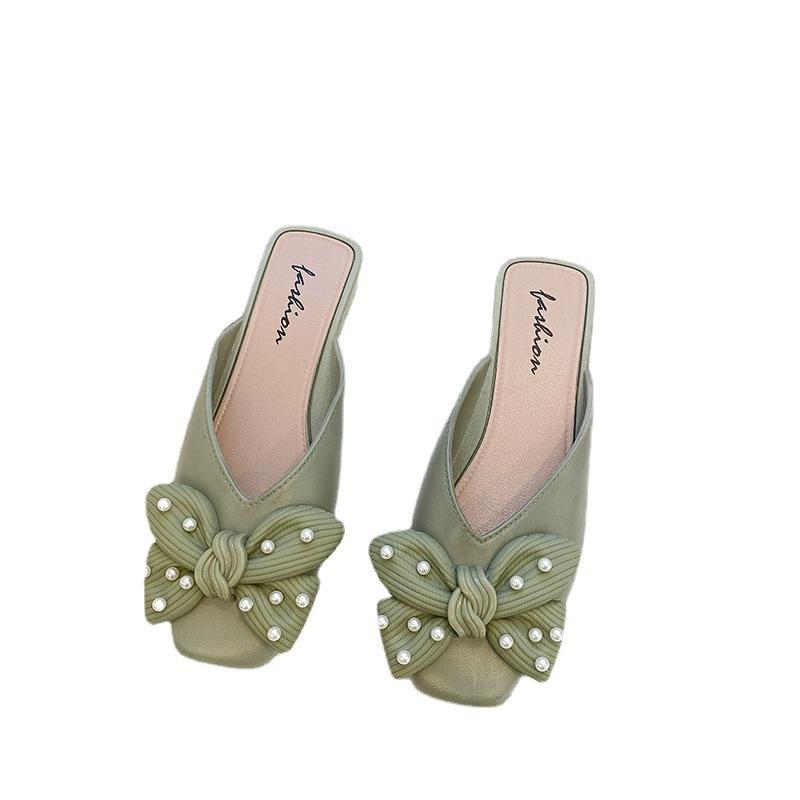 New bow bag head wearing slippers women's summer casual fashion one pedal muller shoes lazy half slippers