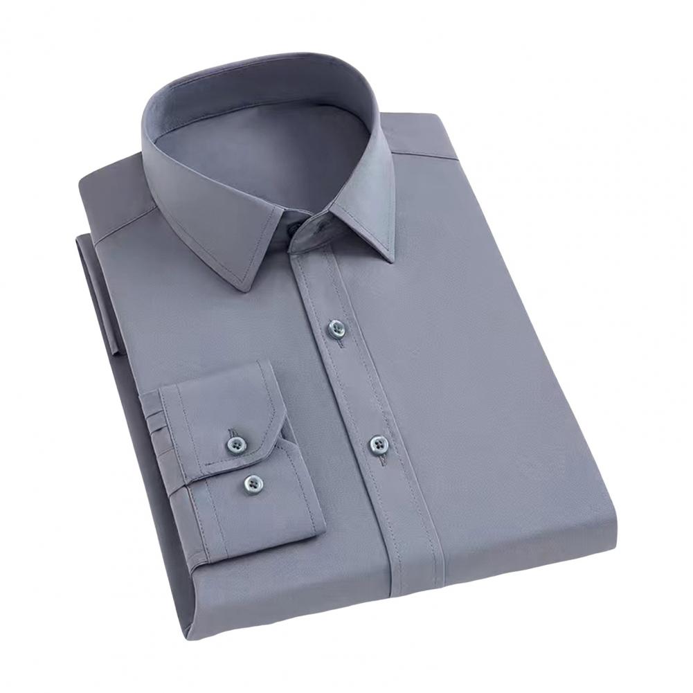 Menn vår høst kjole skjorte turn-down krage ren farge lange ermer Single-breasted formell cardigan kontor business topp