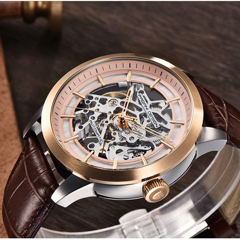 Pagani Design Luksus Automatisk Business Mekanisk Klokke Lær Skjelett Hul Klokke Vanntett Herre Mekanisk Klokke