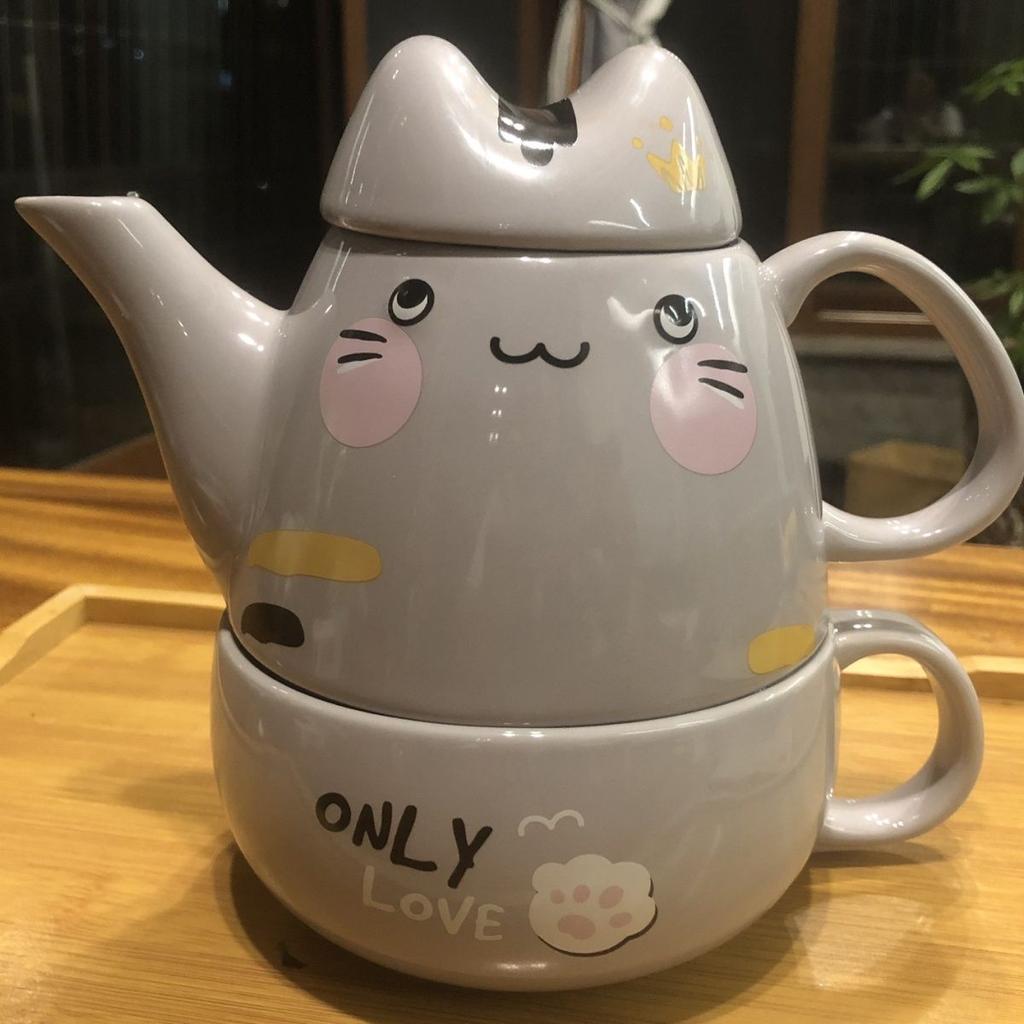 400ml Fat Cat Keramický hrnec Matka a dítě Kávový čajový set Konvice Japonská kreslená konvice na čaj 1 hrnec 1 šálek