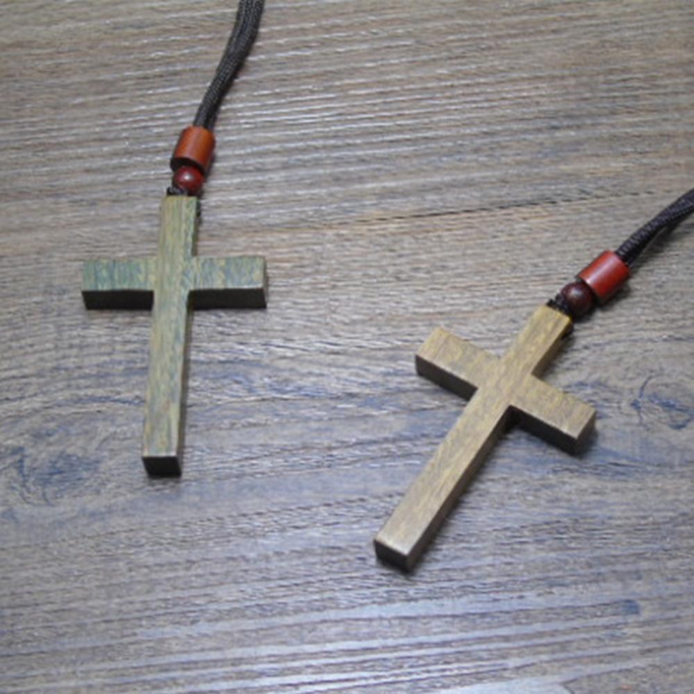 Black Walnut and Olive Wood Cross Necklace, Natural Wood Cross Chain Pendant Necklaces, Christian Catholic Jesus Cross Necklace