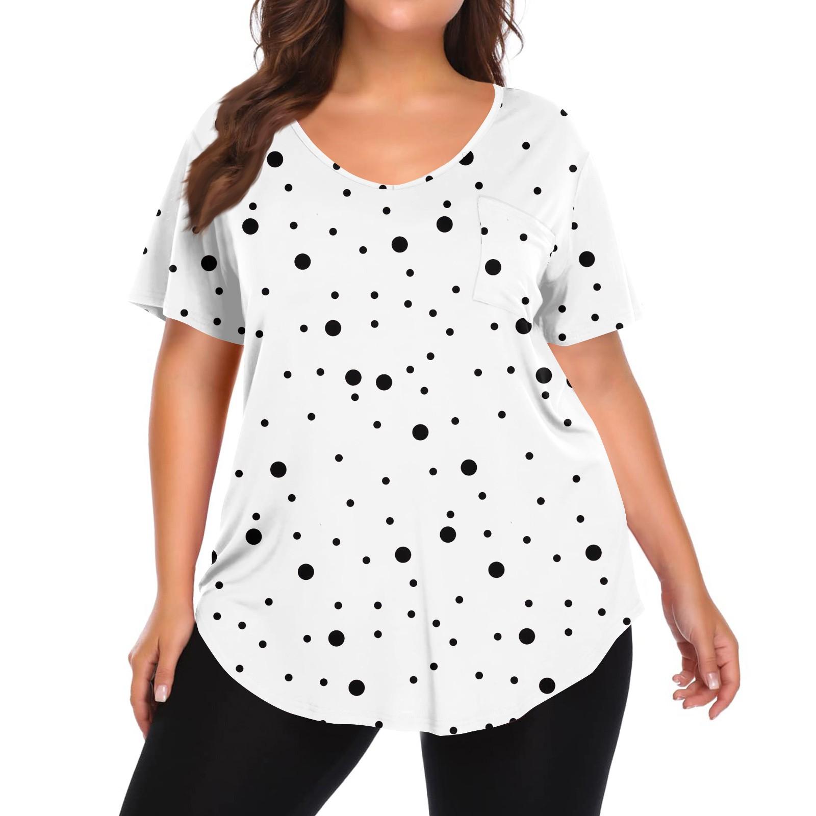 

Женский принт Большой размер V-образный вырез Свободная футболка с карманом XXXL белый