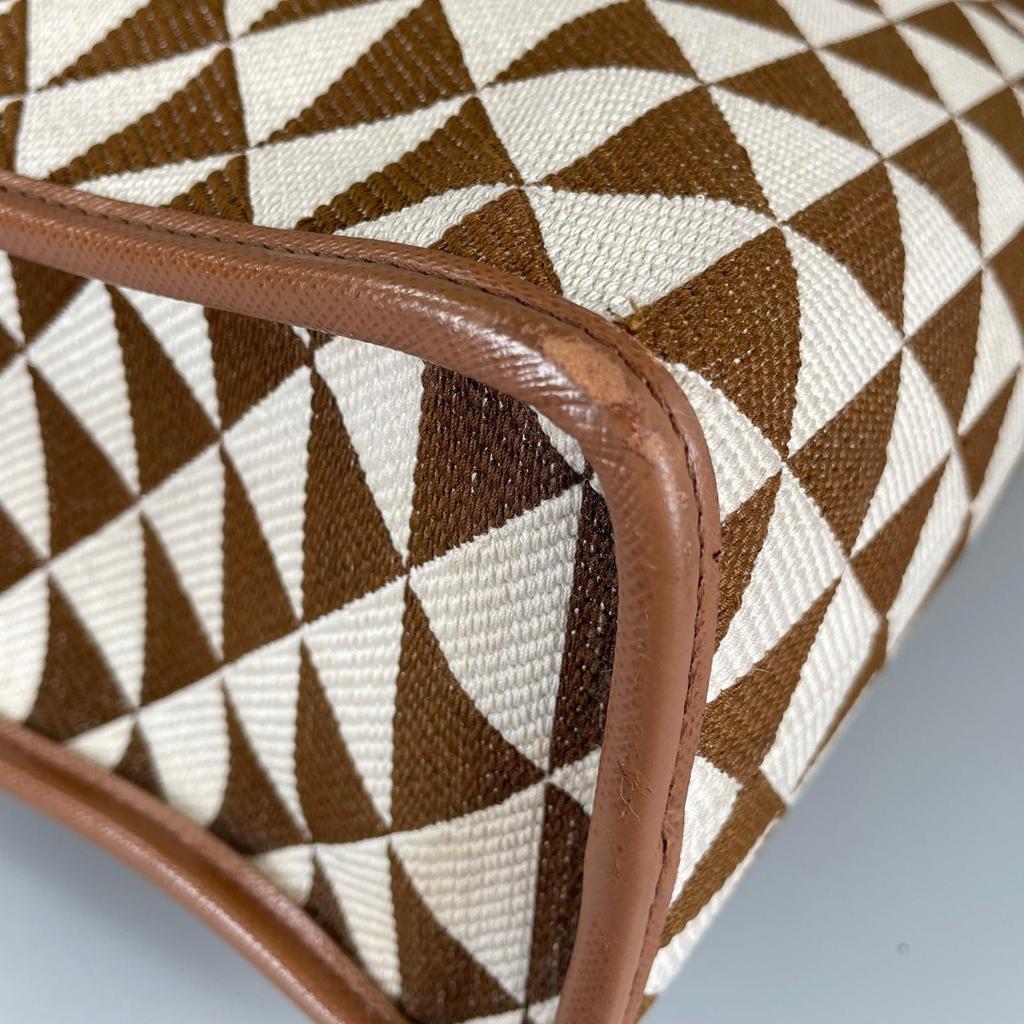 PRADA Symbol Embroidery Fabric Tote Bag Brown Women used