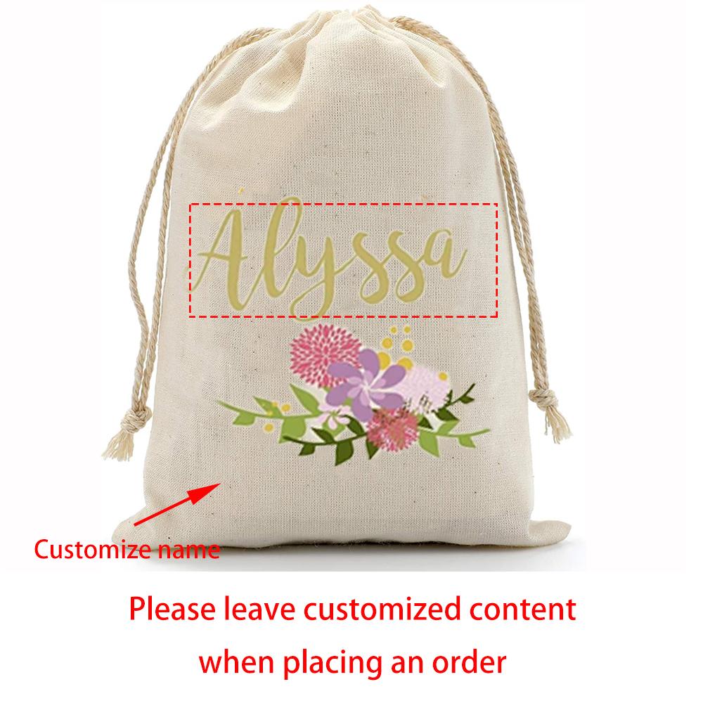 Personalized Muslin Favor Bags Floral Bridesmaid Gifts Wedding Favor Bags Birthday Bridal Shower Bachelorette Party Decoration