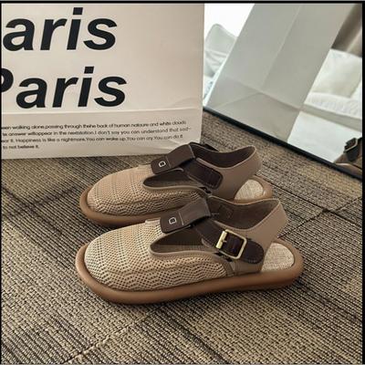 Baotou Women's Shoes Summer New Mesh Hollow Breathable Flat Shoes Retro Comfortable Soft Soled Sandals