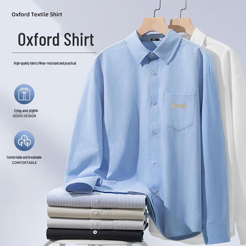 JEEP Men's Autumn Wrinkle-Free Oxford Casual Long-Sleeve Shirt