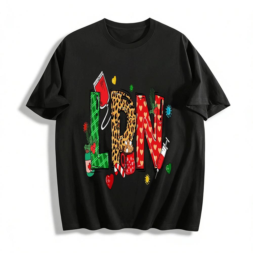 Christmas Themed LPN Licensed Practical Nurse Graphic Top Pure cotton T-shirt XXS