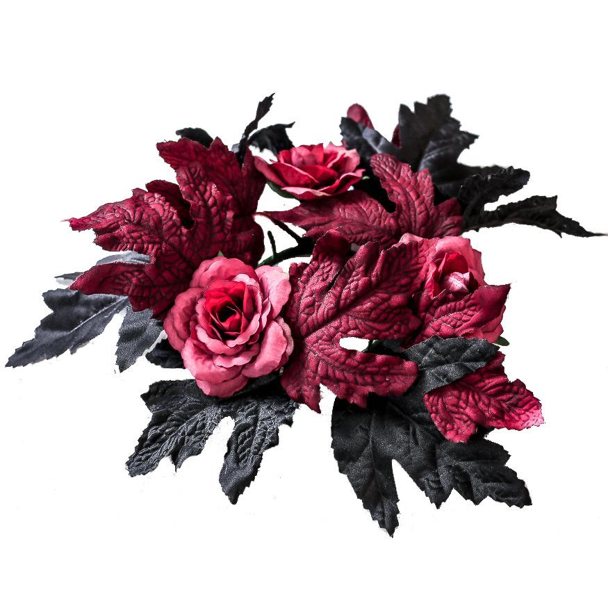 

Halloween Artificial Rose Flowers Red&Black Silk Fake Maple Leaves Candlestick Wreath for Home Party Dining Table Candle Holders красный