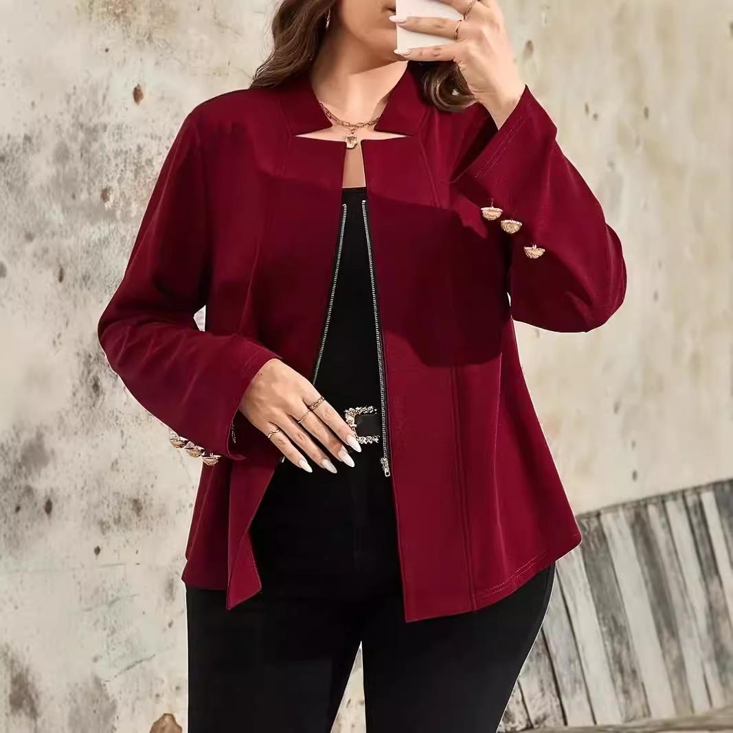 

Женская куртка Temperament Tops Plus Size Button Zip Jacket 4XL красный