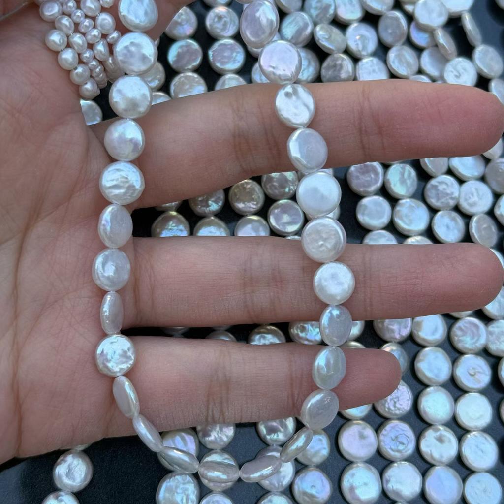1String, White Natural Freshwater Pearls, Handmade Button Pearl Beads for Jewelry Making DIY Crafts (Beads 8-9mm, Length 36cm)