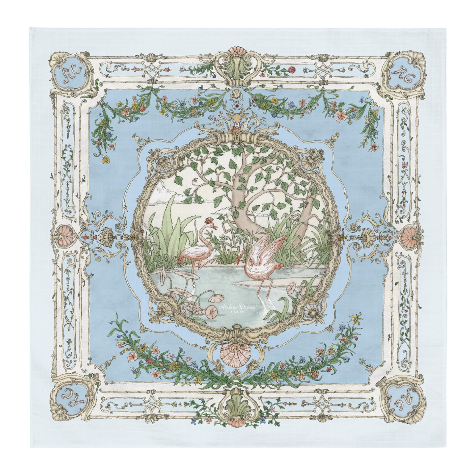 

Atelier Choux Swaddle Gauze Blanket – Organic Cotton Baby Blanket, CARRE Tapestry, Brilliant Blue