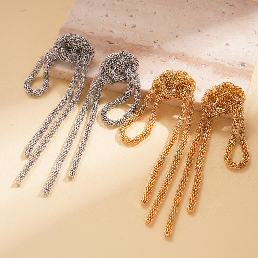 Metal chain knotted fringed earrings simple stud earrings niche earrings