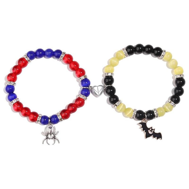 Spider Kitty Cat Pendant Couple Bracelet, Crystal Cat Eye Stone Magnet Attraction Bracelet, Christmas Gift, Stocking Stuffers, Valentine's Day Gift